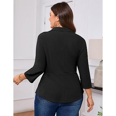 Women's Plus Size Blazer Notched Lapel One-Button 3/4 Sleeve Jacket