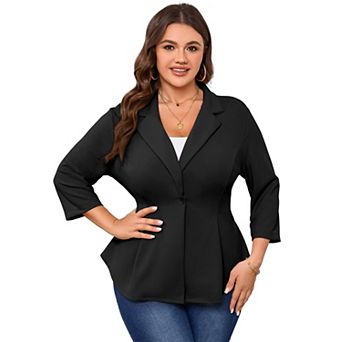 Women's Plus Size Blazer Notched Lapel One-Button 3/4 Sleeve Jacket
