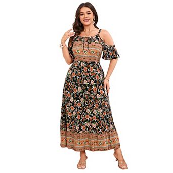 Women's Plus Size Flutter Sleeve Off-Shoulder Midi Dress with Pockets