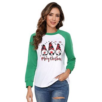 Women's Merry Christmas Shirt Cute Long Sleeve T-Shirt Round Neck Tops