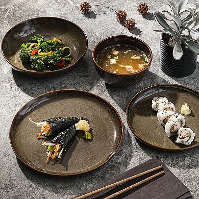 Gibson Elite Edwina 16 Piece Double Bowl Dinnerware Set Olive Green