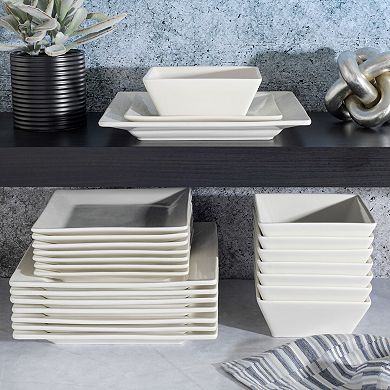Gibson Home Zen Buffet Hard Square 24 Piece Porcelain Dinnerware Set
