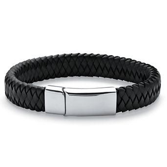 Men's Braided Leather and Stainless Steel Bracelet