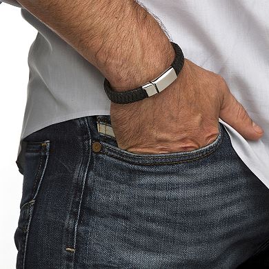 Men's Braided Leather and Stainless Steel Bracelet