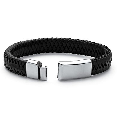 Men's Braided Leather and Stainless Steel Bracelet