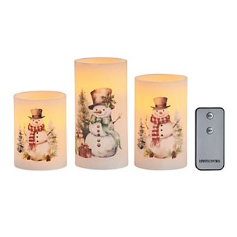 Fitz & Floyd 3 pc Snowman LED Wax Pillar Candle Set