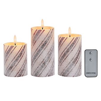 Fitz & Floyd Candy Canes 3 pc LED Wax Pillar Candle Set