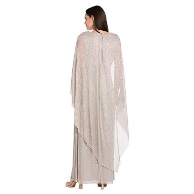 Women's R&M Richards V-Neck Flyaway Cape Sleeves Crinkle Gown