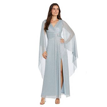 Women's R&M Richards V-Neck Flyaway Cape Sleeves Crinkle Gown