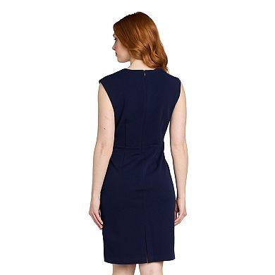 Women's R&M Richards Embellished Belted Stretch Crepe Sheath Dress