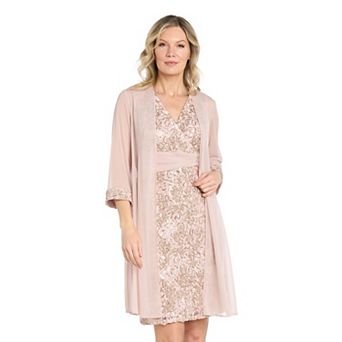 Women's R&M Richards 2 pc Embellished Duster Jacket & Lace Sheath Dress