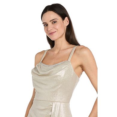 Women's R&M Richards Rhinestone Neckline Draped Evening Gown