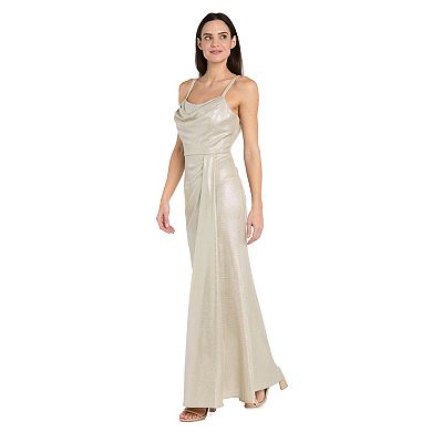 Women's R&M Richards Rhinestone Neckline Draped Evening Gown
