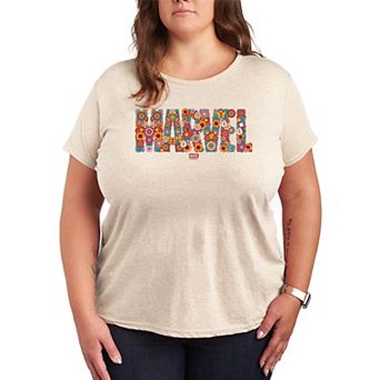 Plus Size Marvel Floral Logo Graphic Tee