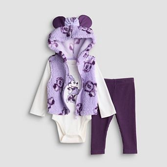 Baby Girl Disney's / Jumping Beans® Minnie Mouse Hooded Vest, Bodysuit & Leggings 3 pc Set