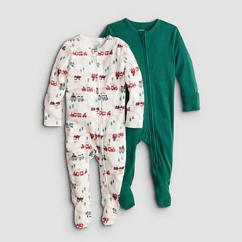 Baby Boy Jumping Beans® 2-Pack Holiday Train Sleep & Play One-Piece Bodysuits
