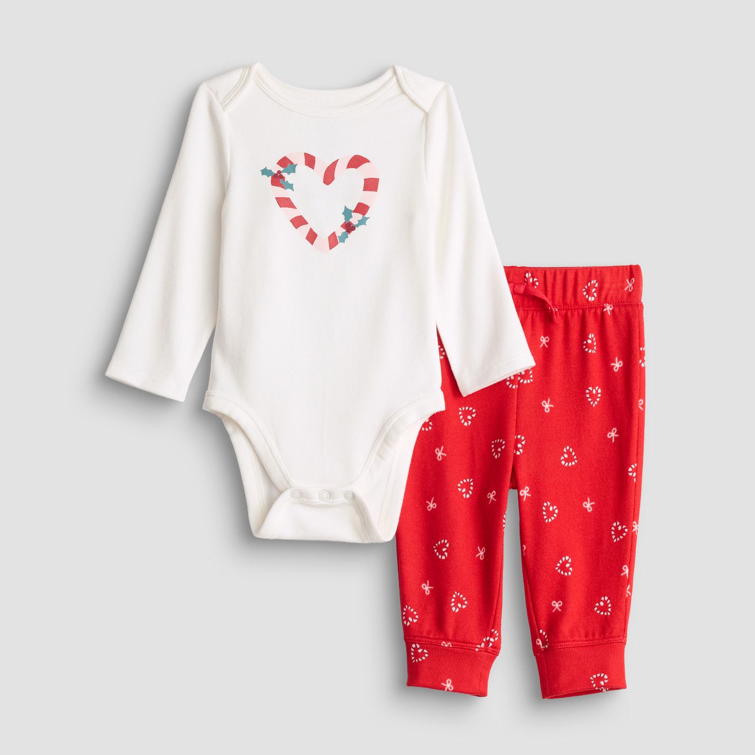 Комплект Jumping Beans® Holiday 2 pc Long Sleeve Bodysuit & Pants Set для девочек-малышей, цвет: Слоновая кость — фото 1