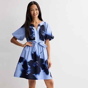 Women's Robbie Bee Puff Sleeve V-Neck Waist Tie Dress