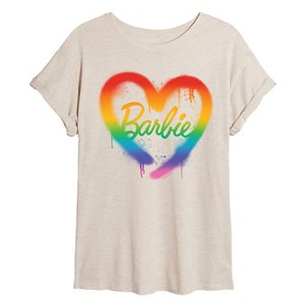 Women's Barbie Rainbow Heart Oversized Tee