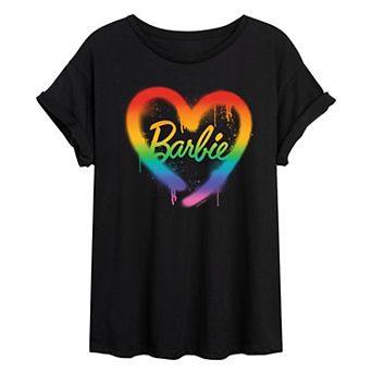 Women's Barbie Rainbow Heart Oversized Tee