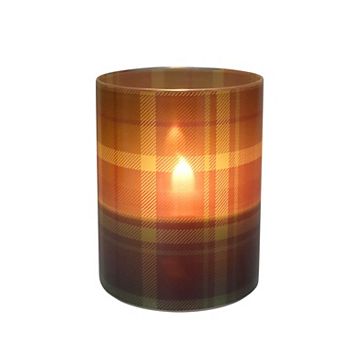 St. Nicholas Square® LED Glass Plaid Pillar Candle Small