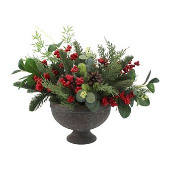 St. Nicholas Square® Artificial Berry & Pine Centerpiece in Ceramic Pedestal