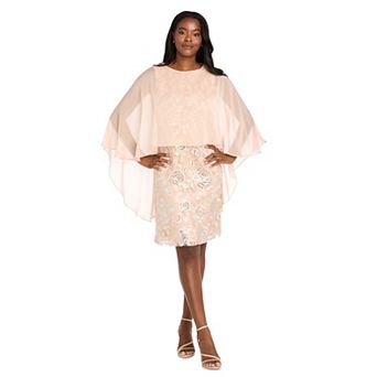 Petite R&M Richards Sequin Embellished Chiffon Overlay Sheath Dress