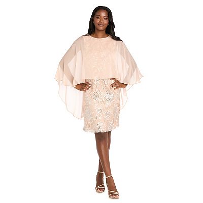 R & M Richards Women's Sequin Cocktail Dress w Caplet, Peach, 12P