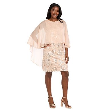 Petite R&M Richards Sequin Embellished Chiffon Overlay Sheath Dress