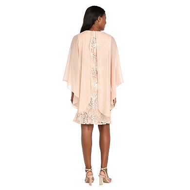 Petite R&M Richards Sequin Embellished Chiffon Overlay Sheath Dress