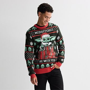 Men's Star Wars Mandalorian Grogu Merry Force Be With you Holiday Sweater