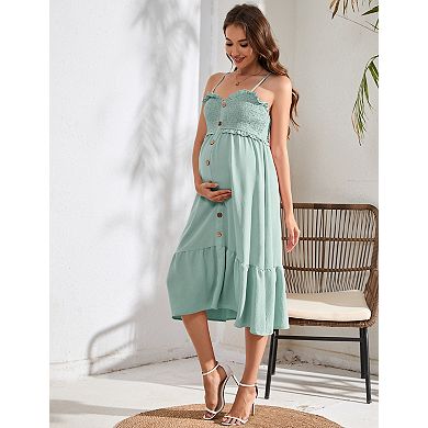 Women's Maternity Adjustable Spaghetti Strap Midi Dress