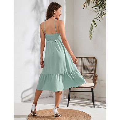 Women's Maternity Adjustable Spaghetti Strap Midi Dress