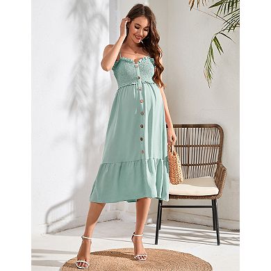 Women's Maternity Adjustable Spaghetti Strap Midi Dress