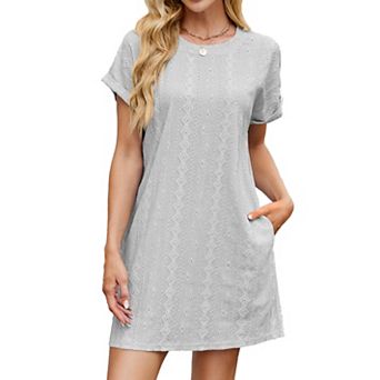Women's Short Sleeve T Shirt Dress with Pockets Round Neck Loose Fit Mini Dresses