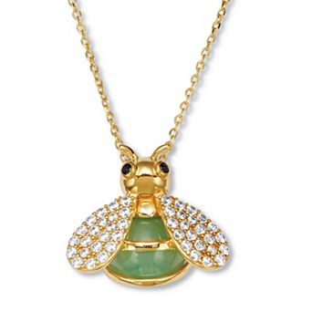 .61 TCW CZ Genuine Green Jade 18k Gold-plated Bee Pendant Necklace, 18 incnes