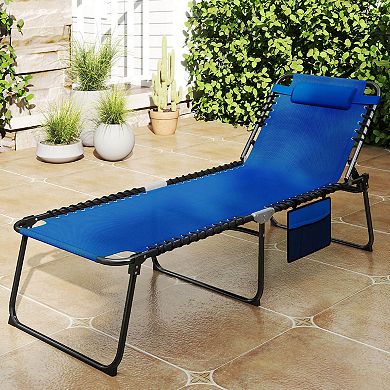 Costway Oversize Folding Chaise Lounge with Backrest Detachable Pillow Pocket