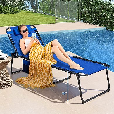Costway Oversize Folding Chaise Lounge with Backrest Detachable Pillow Pocket
