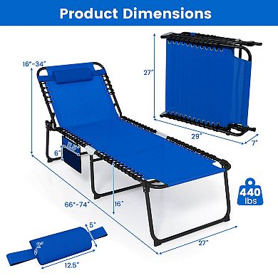 Costway Oversize Folding Chaise Lounge with Backrest Detachable Pillow Pocket