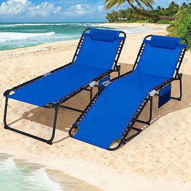 Costway Oversize Folding Chaise Lounge with Backrest Detachable Pillow Pocket