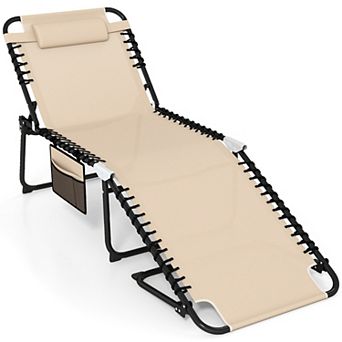 Costway Oversize Folding Chaise Lounge with Backrest Detachable Pillow Pocket