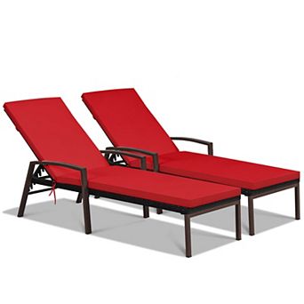 Costway Set of 2 Patio Rattan Chaise Lounge Chair Outdoor Reclining Chaise Sun Lounger