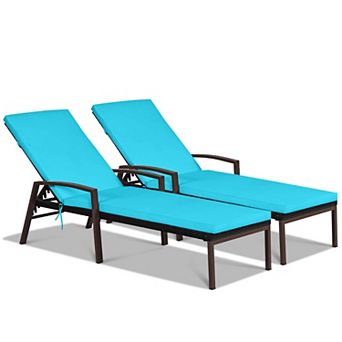 Costway Set of 2 Patio Rattan Chaise Lounge Chair Outdoor Reclining Chaise Sun Lounger
