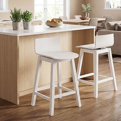 Costway 24.5" Counter Height Bar Stools with Footrest Solid Rubber Wood Legs