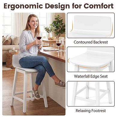 Costway 24.5" Counter Height Bar Stools with Footrest Solid Rubber Wood Legs