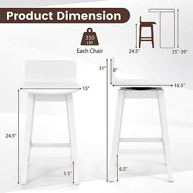 Costway 24.5" Counter Height Bar Stools with Footrest Solid Rubber Wood Legs