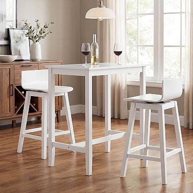 Costway 24.5" Counter Height Bar Stools with Footrest Solid Rubber Wood Legs