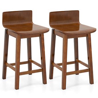 Costway 24.5" Counter Height Bar Stools with Footrest Solid Rubber Wood Legs