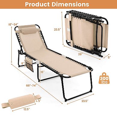 Costway 2 PC Folding Chaise Lounge Chair Portable Sun Lounger with Adjustable Backrest