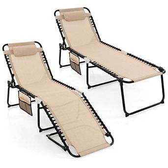 Costway 2 pc Folding Chaise Lounge Chair Portable Sun Lounger with Adjustable Backrest